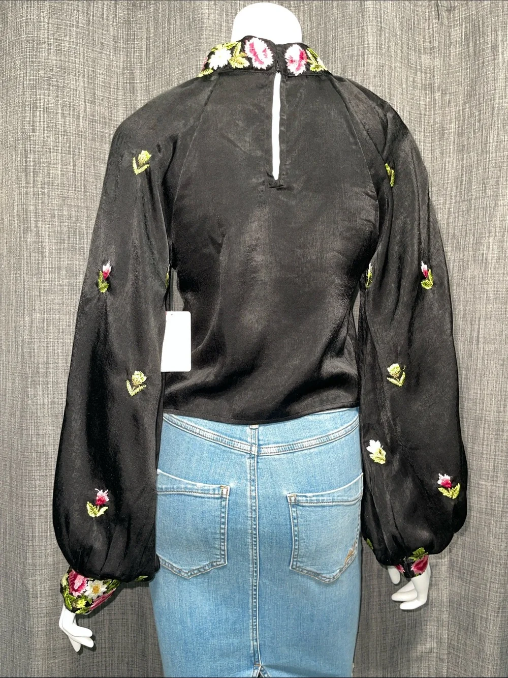 Free People High Neck Embroidered Jessica Blouse XS